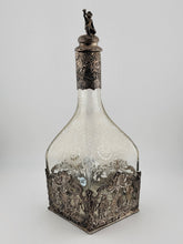 Rare 19th C German Hanau 800 Silver & Etched Crystal Stork & Sinsheimer Decanter