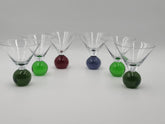 Vintage Set Of 6 Multicolored Postmodern Memphis Style Handblown Martini Glasses