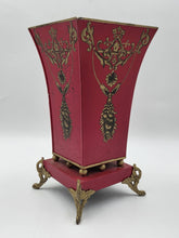 Antique 1940 Hollywood Regency Red Gold Toleware Planter Cachepot Louis XV Style