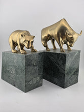 Book Ends Stock Market Bull & Bear MCM Brass and Marble Wall Street Bookends