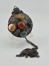 Antique 1900 Imperial Russian Brass & Stone Perfume Bottle Vial Pendant Necklace