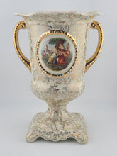 Vintage Empire Ivory Ware England Portrait Vase Gilt Cabinet Porcelain 7.5”