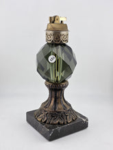 Rare Antique Bohemian Amber Cut Crystal & Brass On Marble Ornate Table Lighter.