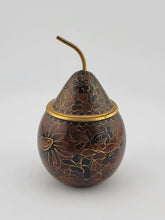 Vintage Cloisonné Enamel Brass Pear Shaped Trinket Box with Stem Floral Design