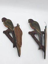 Rare Pair Antique 19th C Americana Folk Art Painted Wooden Parrot Wall Brackets