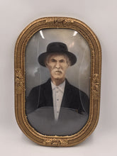 Antique Victorian Convex Bubble Glass Gentlemen Portrait in Gilt Oval Frame