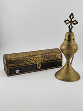 Set Of 2 Antique Islamic Middle Easter Brass and Wood Ornate Incense Burners.