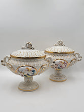 Set Of 2 Keramos Capodimonte Italy Cherub Centerpiece Vase Lidded Pedestal Bowls