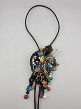 Vintage Large Boho Statement Bolo Necklace Brooch Turquoise Tassel Mixed Media