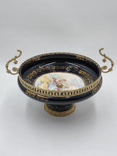 Rare Vintage Rostema Italy Limoge Hand Painted Footed Elevated Centerpiece Bowl.