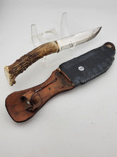 Vintage Deer Antler Single Edge Hunting Stag Knife W Leather Sheath Very Sharp.