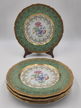 Set Of 6 Vintage Le mieux China 24K Gold Trim Mint Green Floral Cabinet Plates