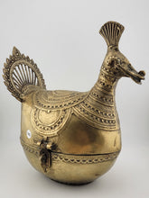 Antique Brass Decorative Indo-Islamic Dhokra Betel Nut Peacock Box With Lid.