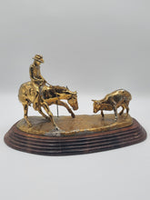15 In Jim Reno Cutting Horse &Steer Rodeo Brass Trophy Sculpture Gold Color NCHA
