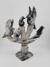 Gorgeous Vintage Marble Granite Dove Figurine, Set Of 5 Birds Statues On Branch.