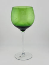 Vintage Emerald Green Etched Grape Design Goblet. 8.5 Inch.