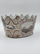 Chinese Export Porcelain Jardiniere C 1920 European Harbor Scene Gilt Cachepot