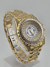 Croton Gold Tone Crystal Baguette Bezel Watch Mother of Pearl Dial Quartz. Works