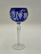 Nachtmann Saphire Blue Lead Crystal Wine Glass Grapes Floral Cut 8.5" Stemware