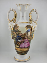 Antique 19thC Hand Painted Porcelain Vase Romantic Scene Gold Gilt Paris Style