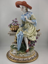 Vintage Dresden RK Germany Large Porcelain Figurine Lady W Parasol Flowers 12”