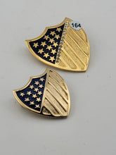 Lot Of 2 Crest Shield 13 Stars &Stripes 16 Clear Rhinestones Vintage Gold Brooch