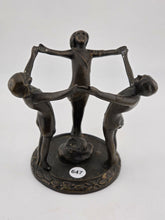 Vintage Bronze Ring Around The Rosie Three Children Bronze Metal Sculpture Decor