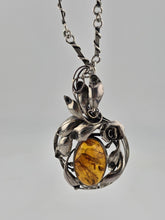 Antique Heavy Mid Century 925 Sterling Silver & Baltic Amber Pendant& Necklace.