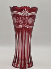 Vtg Bohemian Czech Ruby Cut To Clear Crystal Vase, Large and Heavy Crystal Vase