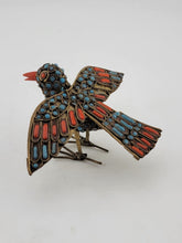 Antique Handmade Brass Turquoise Coral Glass Decorated Bird Ornament Middle East