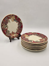 Set Of 7 F. Giorgi Crimson Wreath Ceramica Dinner Plates Crate & Barrel