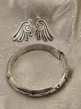 Aztec Style Mexican 925 Sterling Silver Animal Hinged Bracelet & Earrings Set