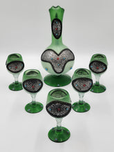 Gorgeous Vintage One Of A Kind Green Emerald Highly Ornate Pitcher & 5 Glasses