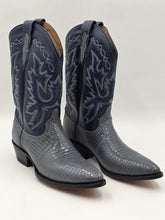 Vtg Dan Post Genuine Lizard Cowboy Boots Mens 9M Blue Denim Gray Exotic Western