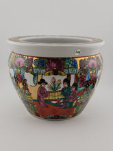 Antique Handpainted Chinoisserie Fishbowl Ceramic Chinese Pot W Geisha Figures.