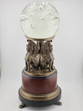 Antique Empire Revival Bronze Sphinx Jardiniere Stand on Marble Base W Glass Orb