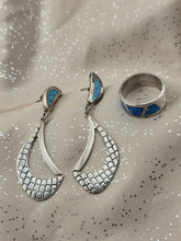 Cardenas Taxco Mexico 925 Sterling Silver Blue Opal Inlay Ring & Earrings Set