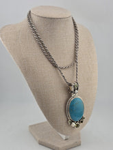 Vintage Large 925 Sterling Silver Turquoise Peridot Pearl Pendant Necklace. Read