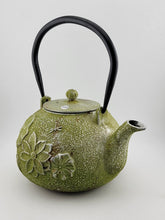 Antique Japanese Tetsubin Cast Iron Teapot Floral Green. Heavy & Large Size.