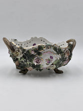 Antique c1880 German Sitzendorf Dresden Porcelain Floral Basket Centerpiece