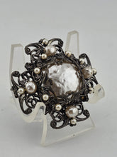 VTG 1950s Signed Miriam Haskell Brooch Pin 1 7/8 Filigree Faux Pearls Ornate
