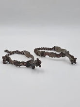 Antique Western Cowboy Spurs Pair Hand Engraved Red Inlay Steel w/ Chains