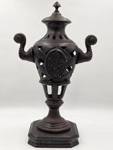 Antique Heavy Bronze Neoclassical Urn Ram Head Handles Pierced Vase Empire Style