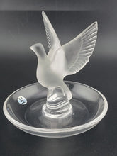 LALIQUE FROSTED CRYSTAL "THALIE" OPEN-WING DOVE RING or PIN TRAY