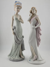 Beautiful Set Of 2 Vintage Porcelain Glazed Hair Women in White Dresses Figurine