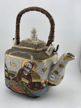 Vintage Satsuma Japanese Samurai Hand painted Teapot Wicker Handle W Lid.