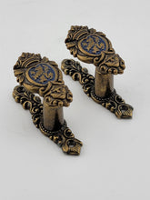 Vintage Blue Lions Crest Pewter Gold Finish Sword Decorative Hanger NOS Set of 2