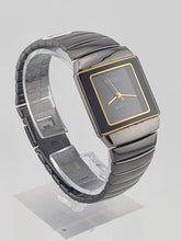 Vintage Rado Rectangular Quartz Watch Black Dial Gold Trim Swiss Design. Works.