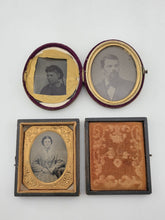 Pair Of Antique Ambrotype Portrait Lot Civil War Era Victorian Cases Gold Mat