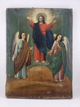 Antique Italian 19th C Catholic Ascension of Christ Oil on Wood Panel w Angels